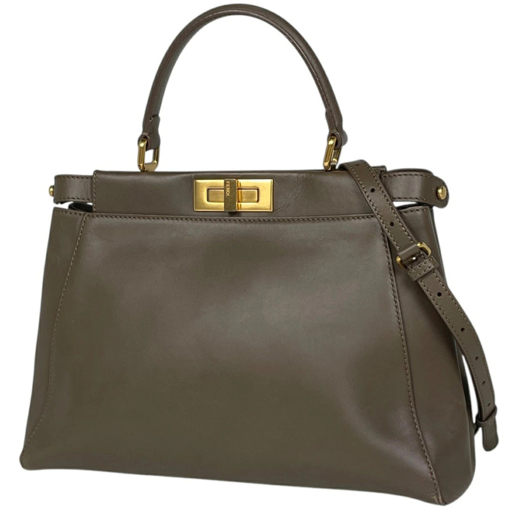 Fendi Peekaboo 2way Shoulder Bag Leather Brown